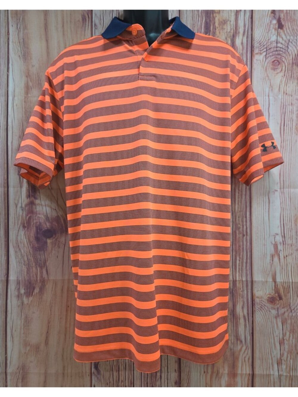 Under Armour Mens HeatGear Orange & Navy Striped Polo Large